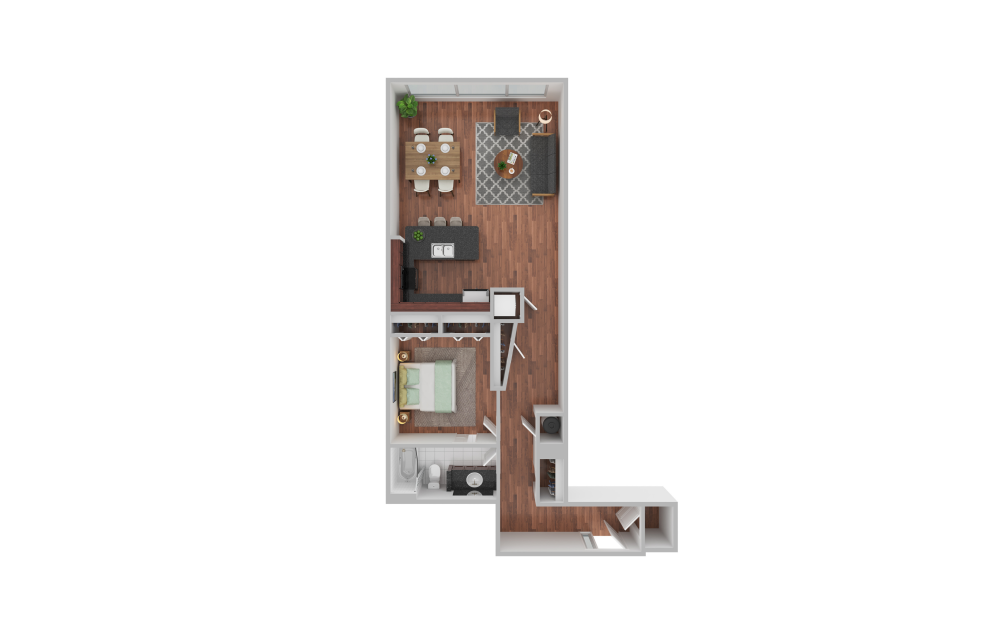 Rivera - 1 bedroom floorplan layout with 1 bathroom and 1030 square feet (3D)