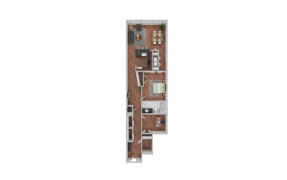Matisse - 2 bedroom floorplan layout with 1 bathroom and 1245 square feet (3D)