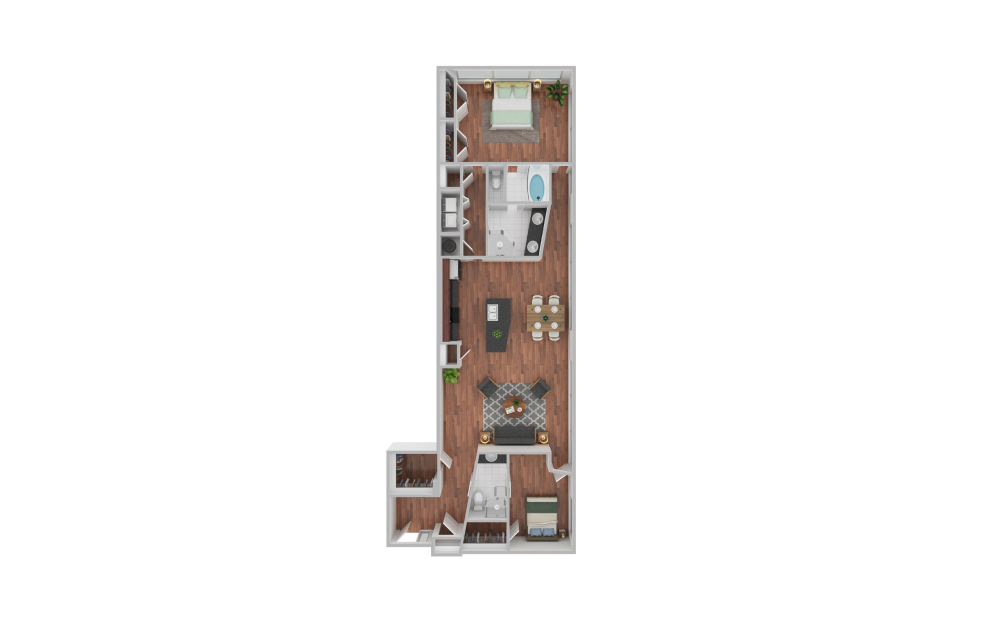 Douglas - 2 bedroom floorplan layout with 2 bathrooms and 1447 square feet (3D)