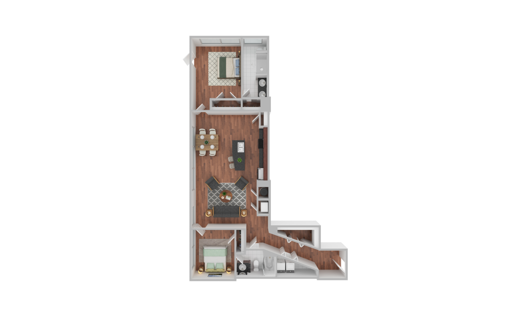 Bearden - 2 bedroom floorplan layout with 2 bathrooms and 1380 square feet (3D)